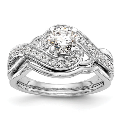 14k White Gold Peg Set Simulated Diamond Criss Cross Engagement Ring