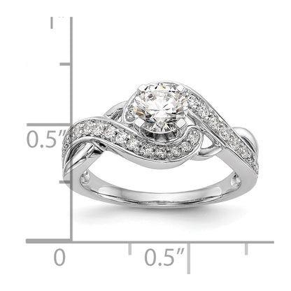 14k White Gold Peg Set Simulated Diamond Criss Cross Engagement Ring