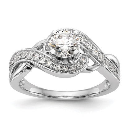 14k White Gold Peg Set Simulated Diamond Criss Cross Engagement Ring