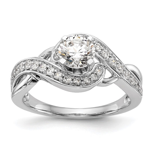 14k White Gold Peg Set Simulated Diamond Criss Cross Engagement Ring