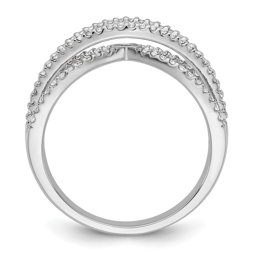 14k White Gold Peg Set Simulated Diamond Criss Cross Engagement Ring