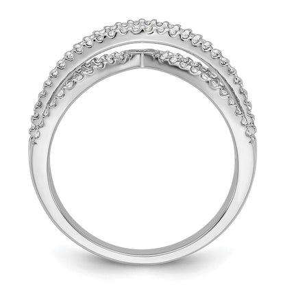 14k White Gold Peg Set Simulated Diamond Criss Cross Engagement Ring