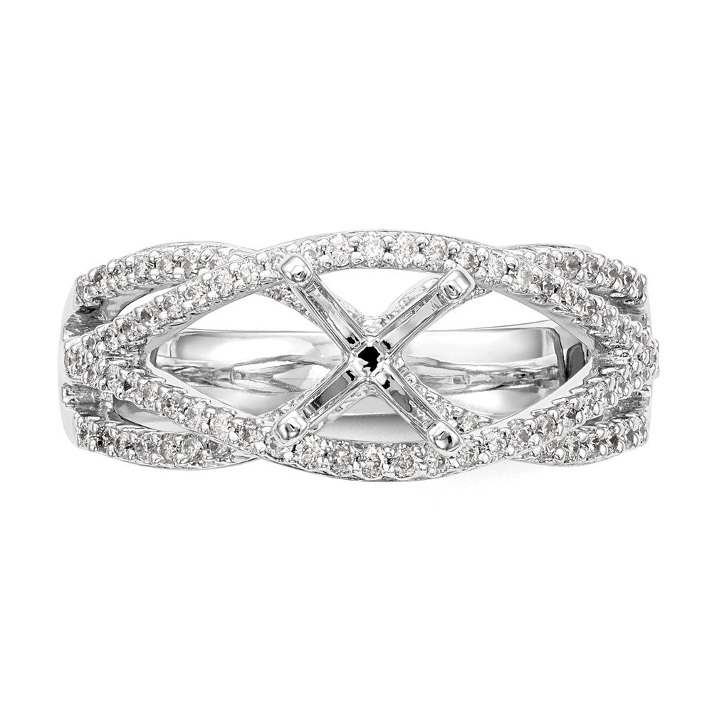 14k White Gold Peg Set Simulated Diamond Criss Cross Engagement Ring