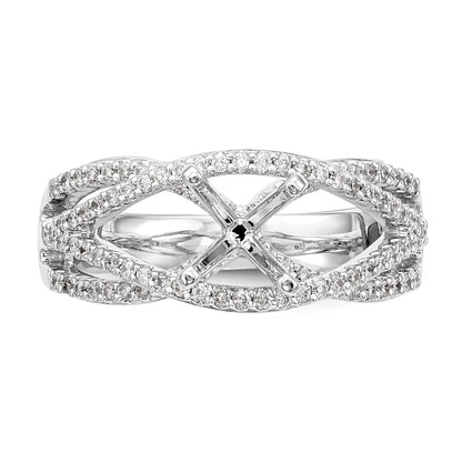 14k White Gold Peg Set Simulated Diamond Criss Cross Engagement Ring