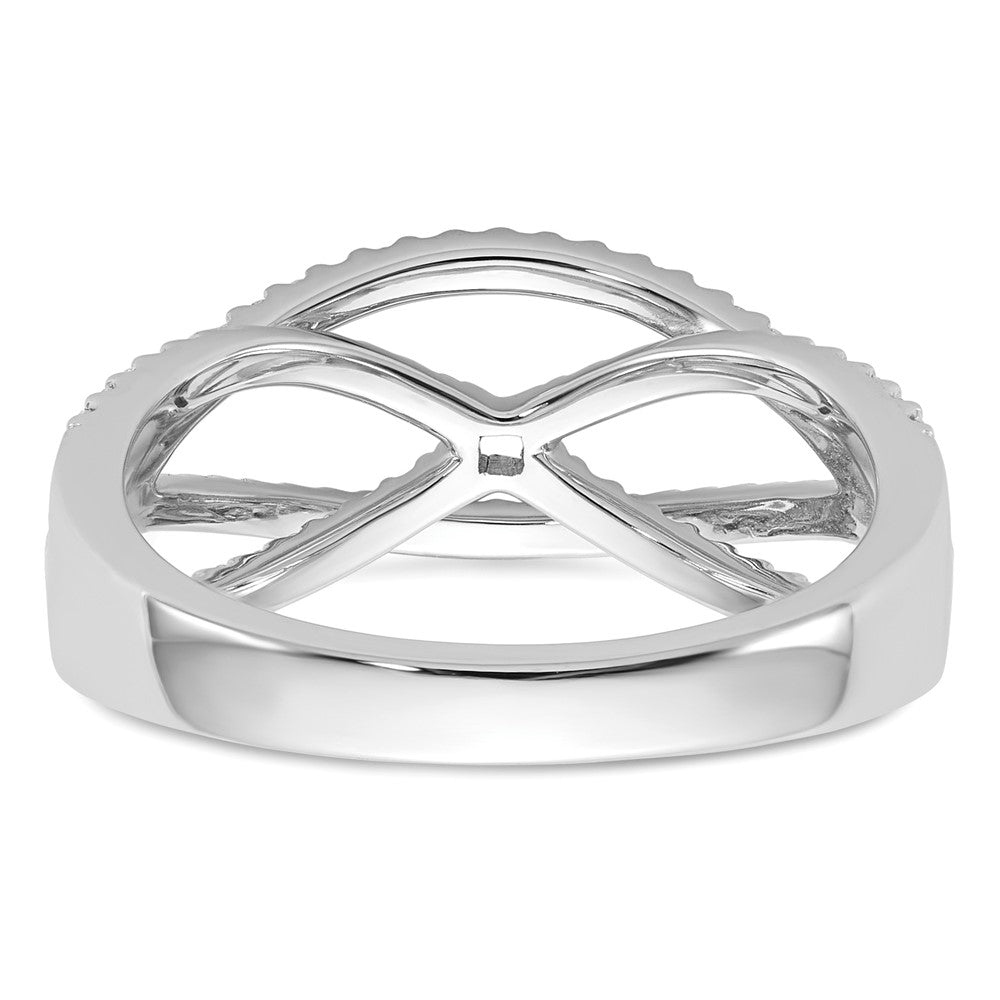 14k White Gold Peg Set Simulated Diamond Criss Cross Engagement Ring