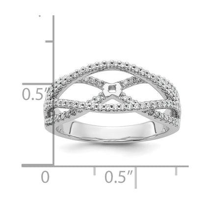14k White Gold Peg Set Simulated Diamond Criss Cross Engagement Ring