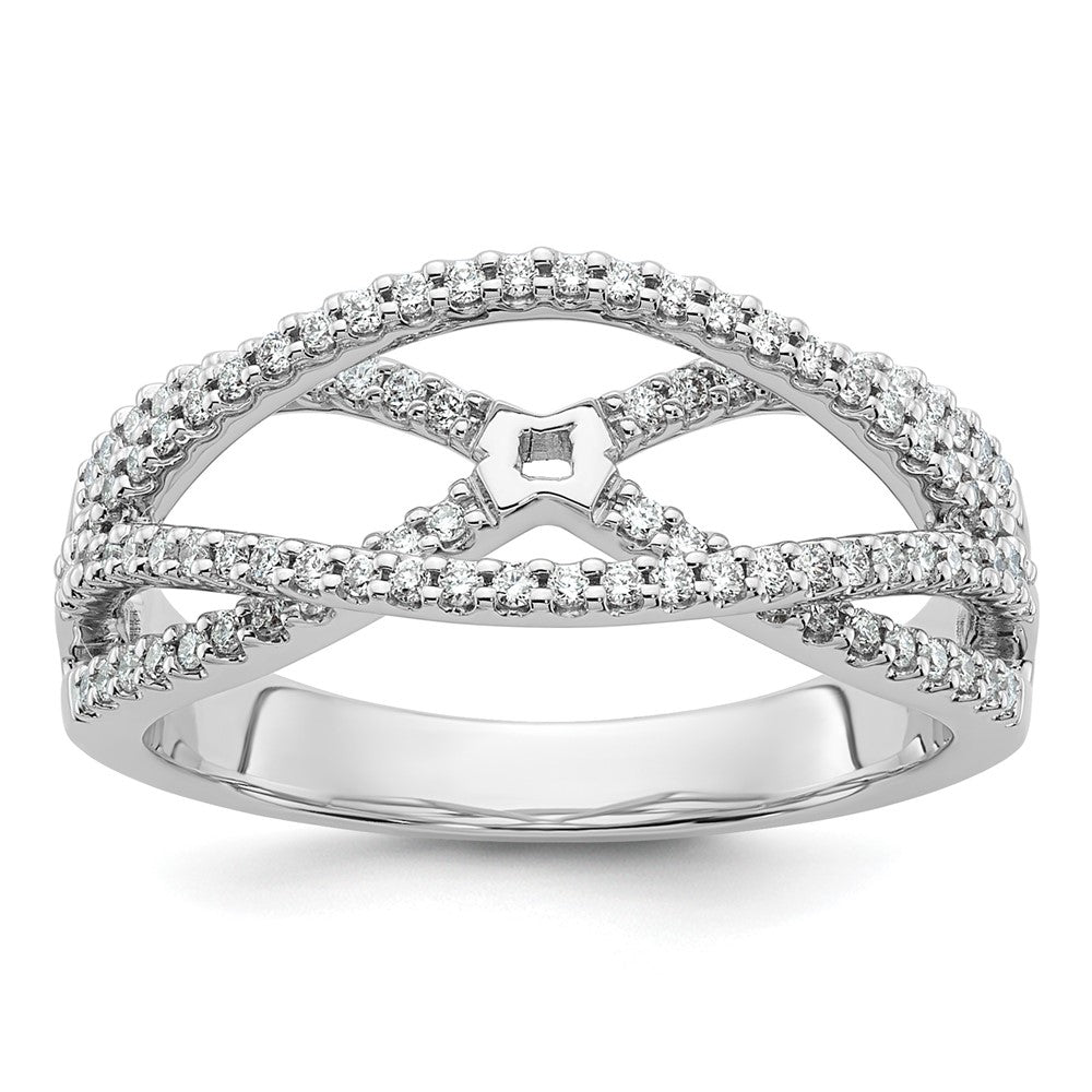 14k White Gold Peg Set Simulated Diamond Criss Cross Engagement Ring