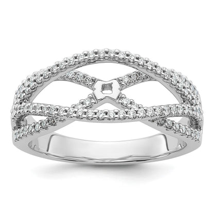 14k White Gold Peg Set Simulated Diamond Criss Cross Engagement Ring