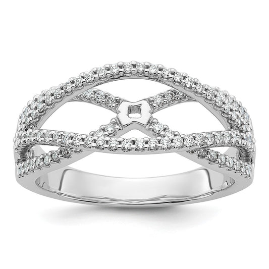 14k White Gold Peg Set Simulated Diamond Criss Cross Engagement Ring
