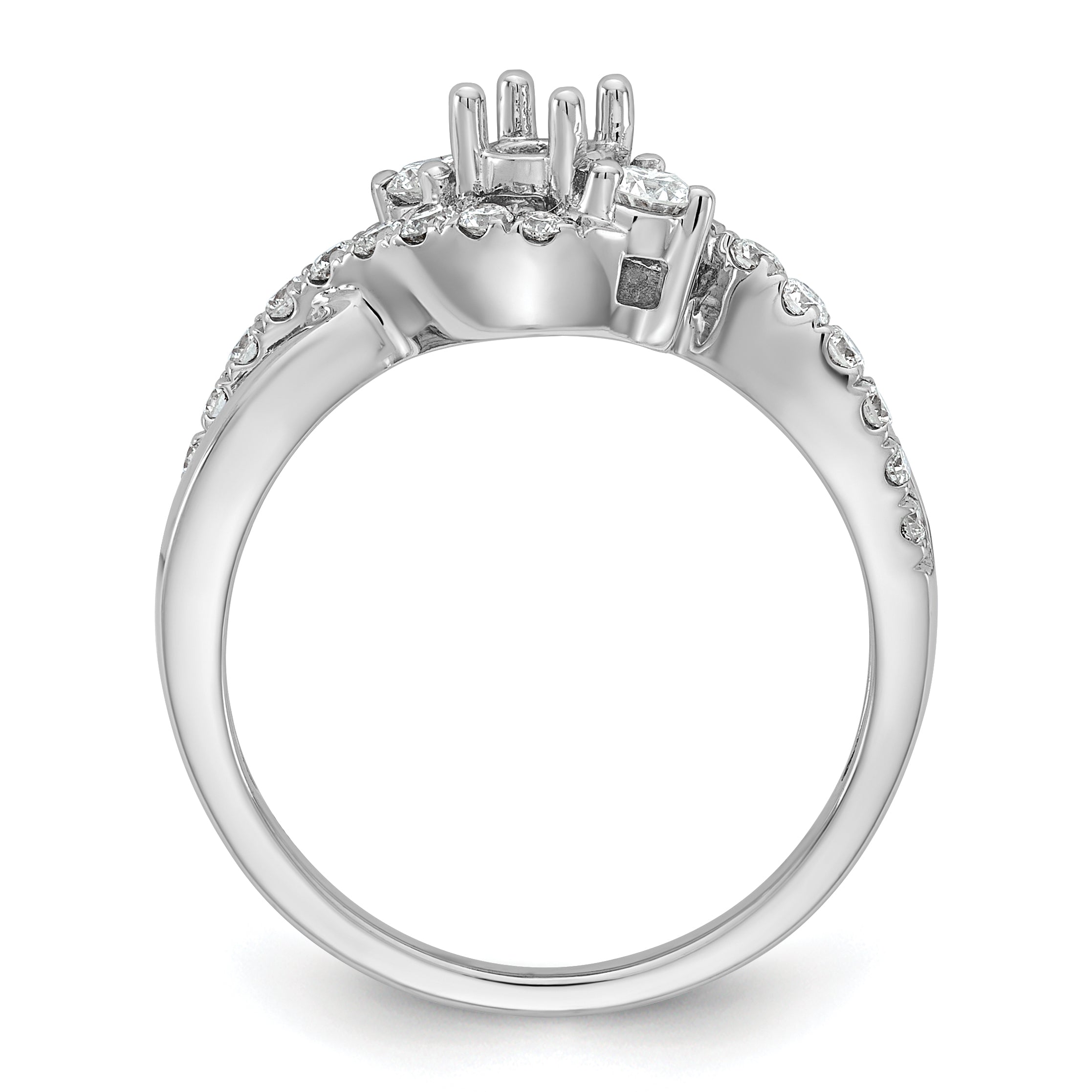 14k White Gold Simulated Diamond Criss Cross Engagement Ring