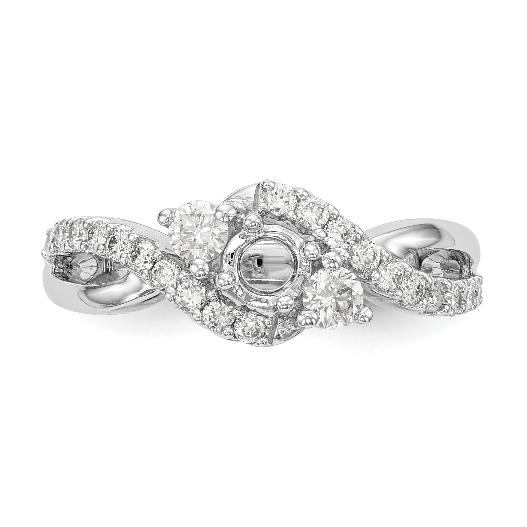 14k White Gold Simulated Diamond Criss Cross Engagement Ring