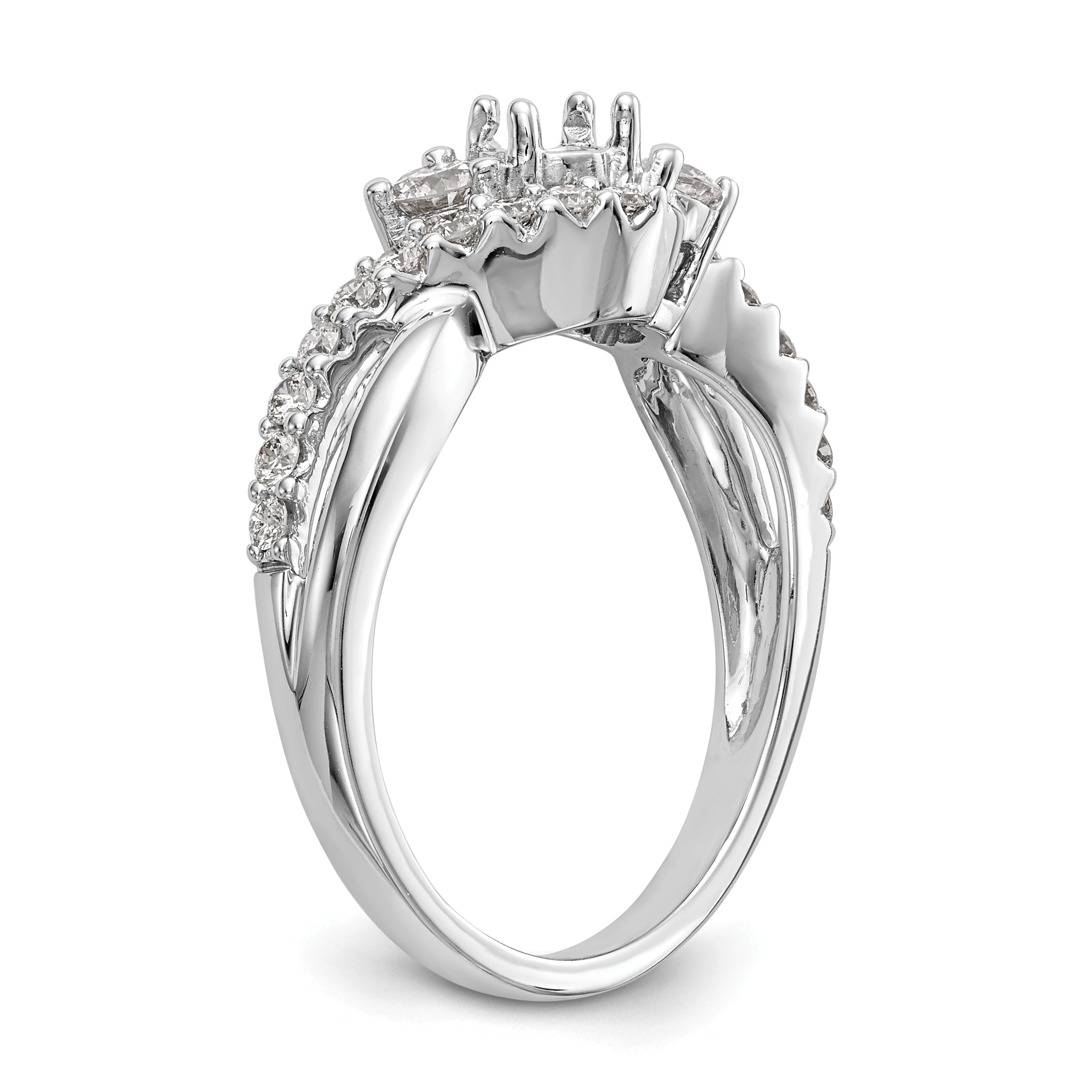14k White Gold Simulated Diamond Criss Cross Engagement Ring