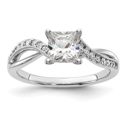 0.16ct. CZ Solid Real 14k White Gold Peg Set Criss-Cross Engagement Ring