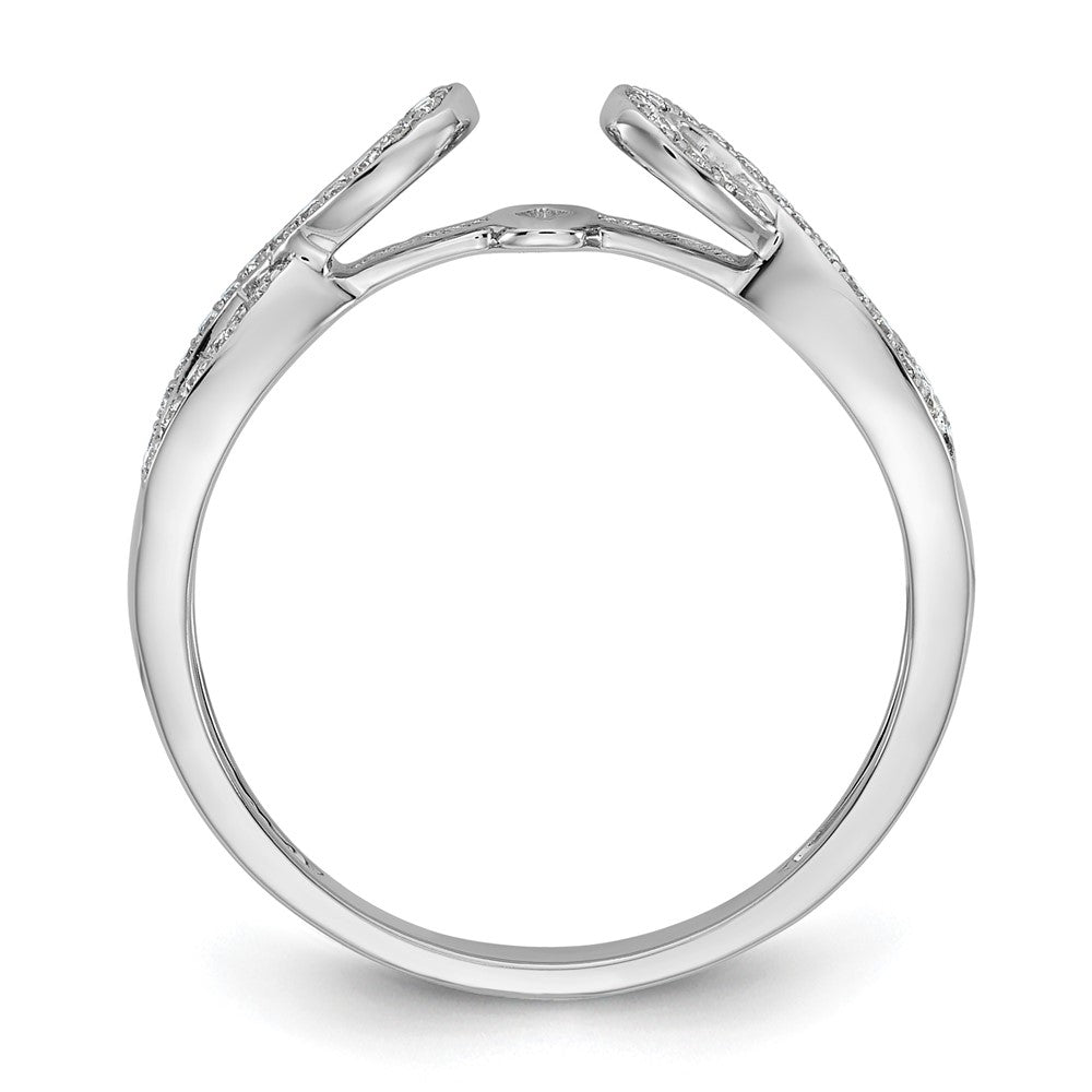 14k White Gold Peg Set Simulated Diamond Criss Cross Engagement Ring