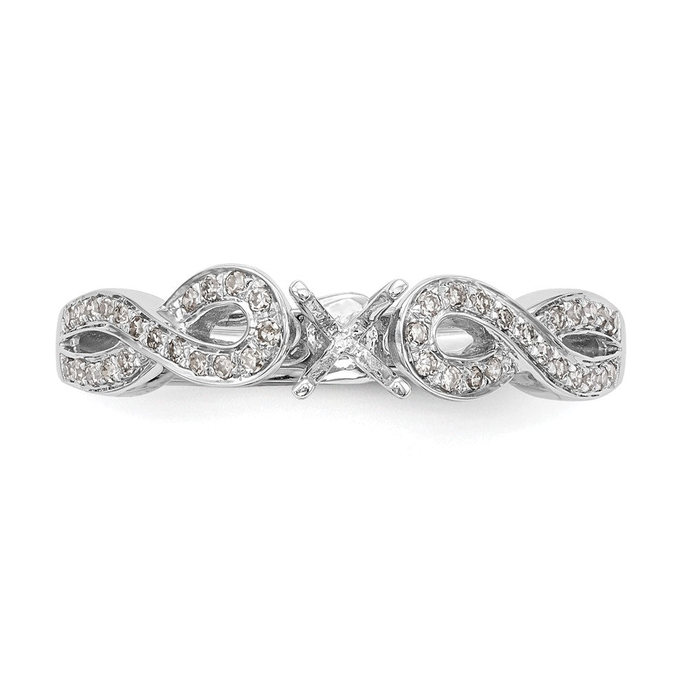 14k White Gold Peg Set Simulated Diamond Criss Cross Engagement Ring