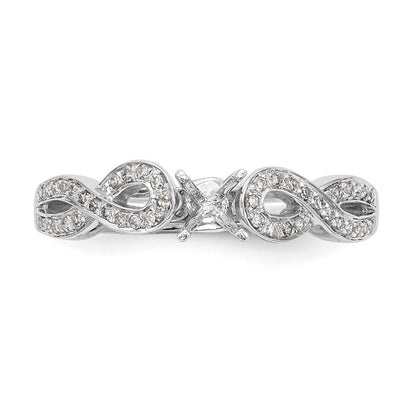 14k White Gold Peg Set Simulated Diamond Criss Cross Engagement Ring