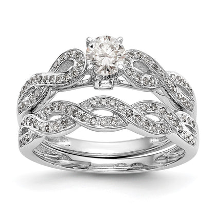 14k White Gold Peg Set Simulated Diamond Criss Cross Engagement Ring