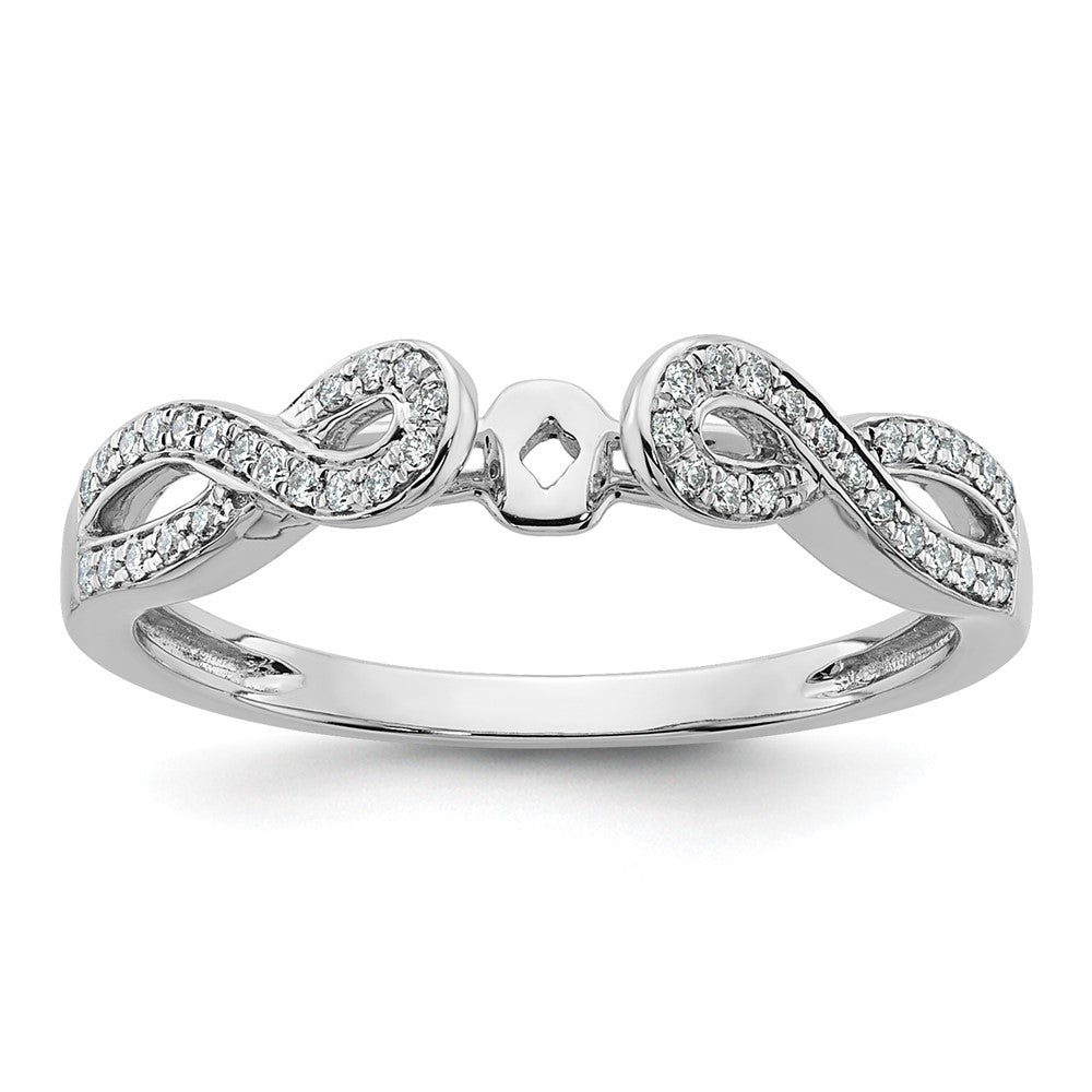 14k White Gold Peg Set Simulated Diamond Criss Cross Engagement Ring