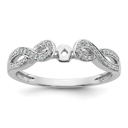 14k White Gold Peg Set Simulated Diamond Criss Cross Engagement Ring