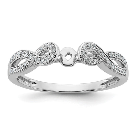 14k White Gold Peg Set Simulated Diamond Criss Cross Engagement Ring