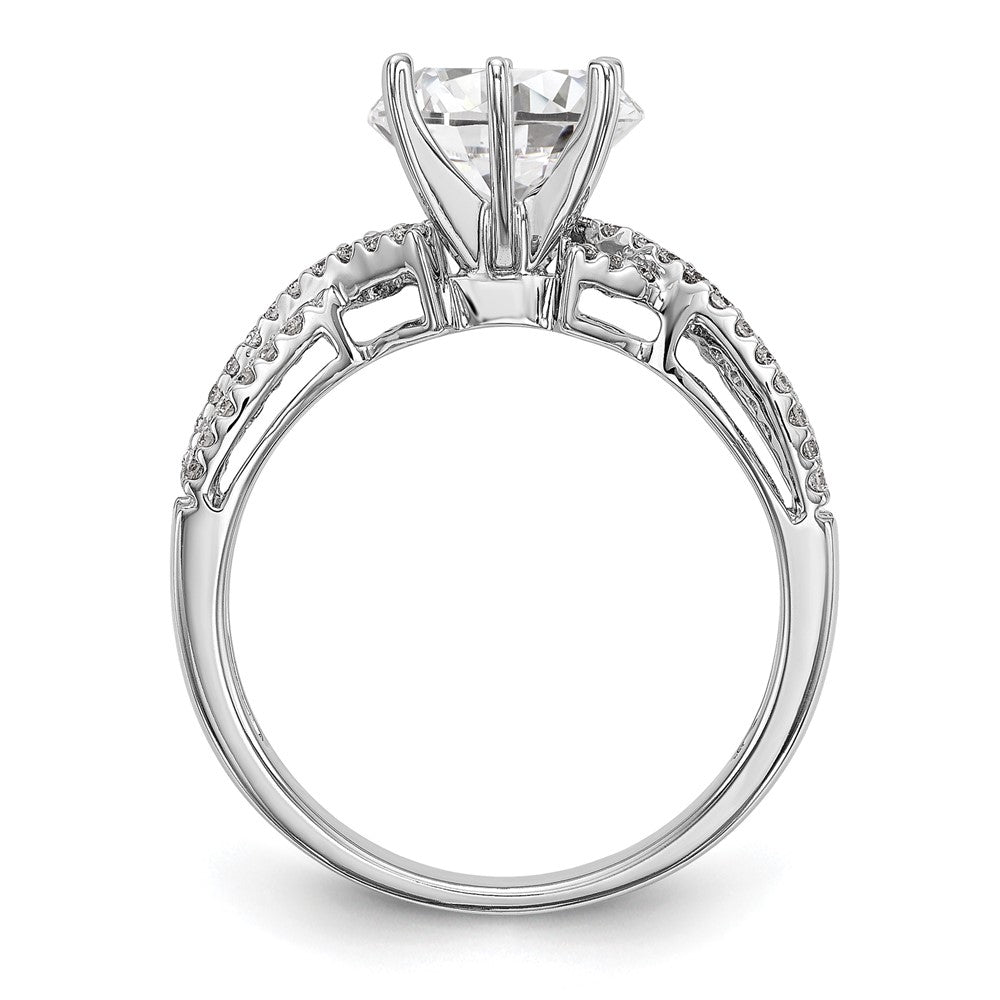 14k White Gold Peg Set Simulated Diamond Criss Cross Engagement Ring