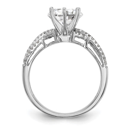 14k White Gold Peg Set Simulated Diamond Criss Cross Engagement Ring