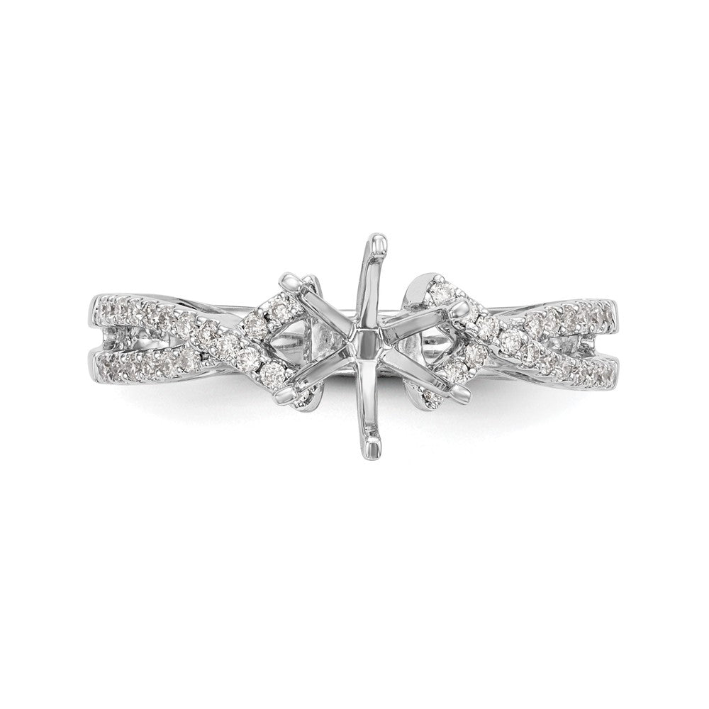 14k White Gold Peg Set Simulated Diamond Criss Cross Engagement Ring