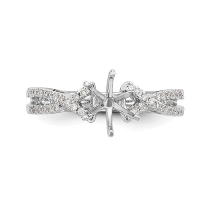 14k White Gold Peg Set Simulated Diamond Criss Cross Engagement Ring