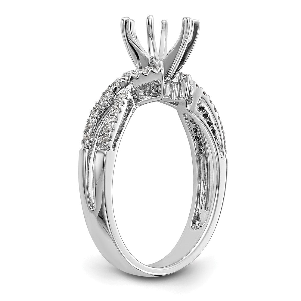 14k White Gold Peg Set Simulated Diamond Criss Cross Engagement Ring
