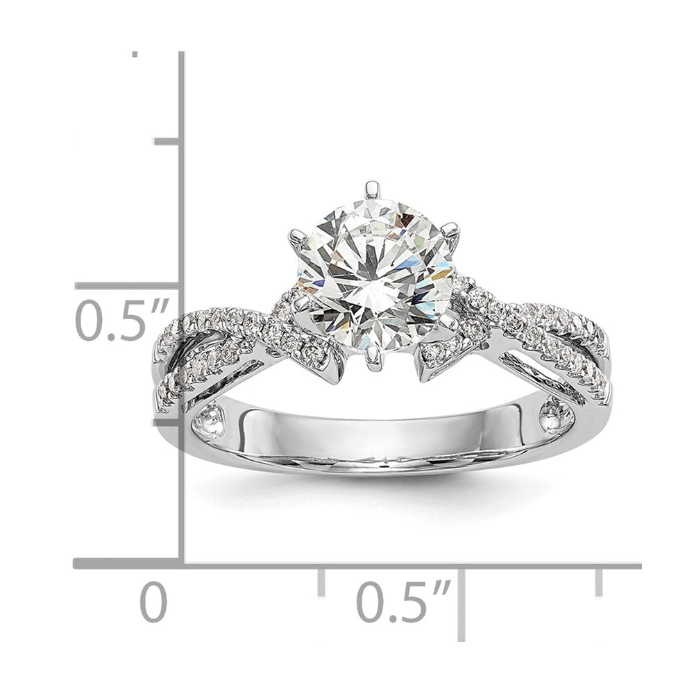 14k White Gold Peg Set Simulated Diamond Criss Cross Engagement Ring