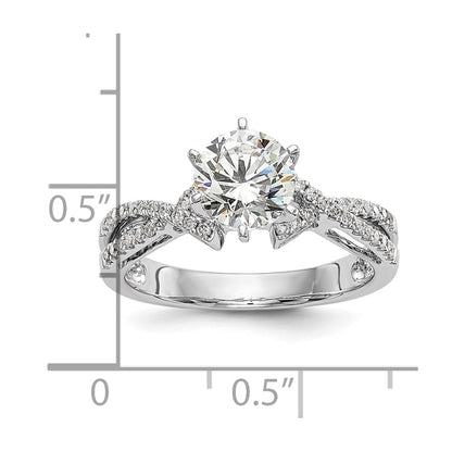 14k White Gold Peg Set Simulated Diamond Criss Cross Engagement Ring