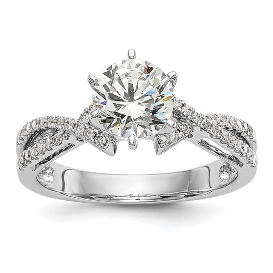 14k White Gold Peg Set Simulated Diamond Criss Cross Engagement Ring