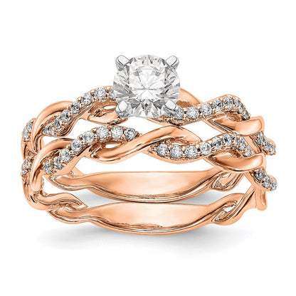 14K Rose Gold Criss Cross Peg Set 1/10 Carat Diamond Semi Mount Engagement Ring