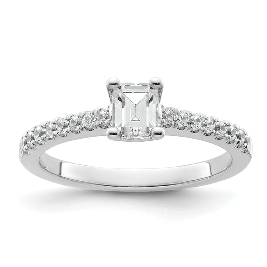 14K White Gold True Origin 1/5 Carat Lab Grown Diamond Vs D E F Semi Mount Emerald Engagement Ring