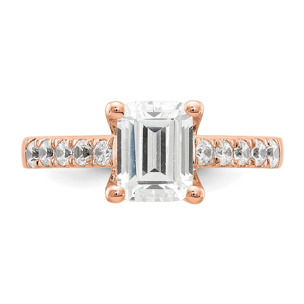 True Origin 14K Rose Gold 3/8 carat Lab Grown Diamond VS+ F+ Semi-Mount Emerald Engagement Ring