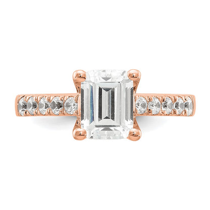 True Origin 14K Rose Gold 3/8 carat Lab Grown Diamond VS+ F+ Semi-Mount Emerald Engagement Ring