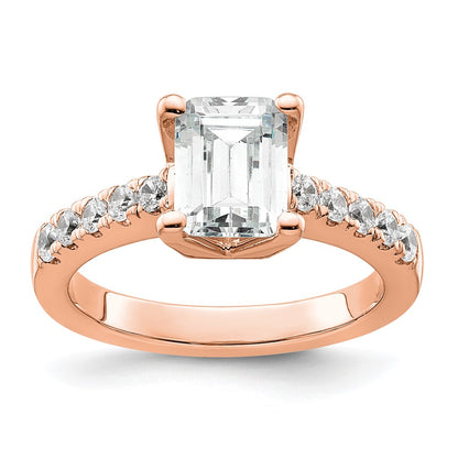 True Origin 14K Rose Gold 3/8 carat Lab Grown Diamond VS+ F+ Semi-Mount Emerald Engagement Ring