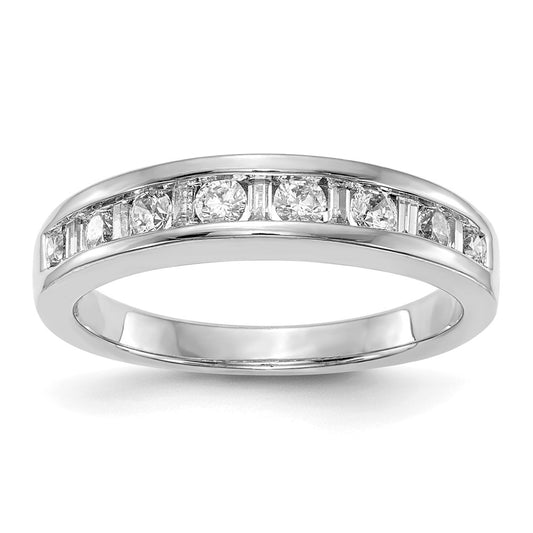 14K White Gold Channel Set 1/2 Carat Baguette/Round Diamond Complete Wedding Band
