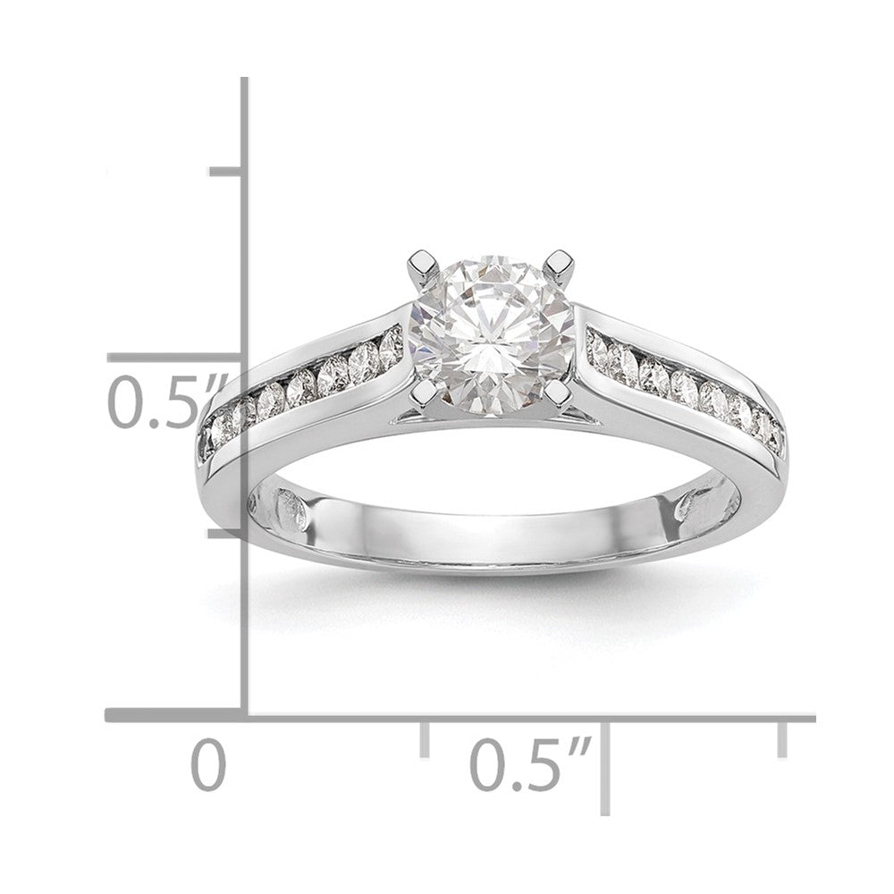 14k White Gold 5/8 Ct. Lab Grown Diamond VS/SI+ G+ 1 Ct. Center Round Shared Prong Engagement Ring