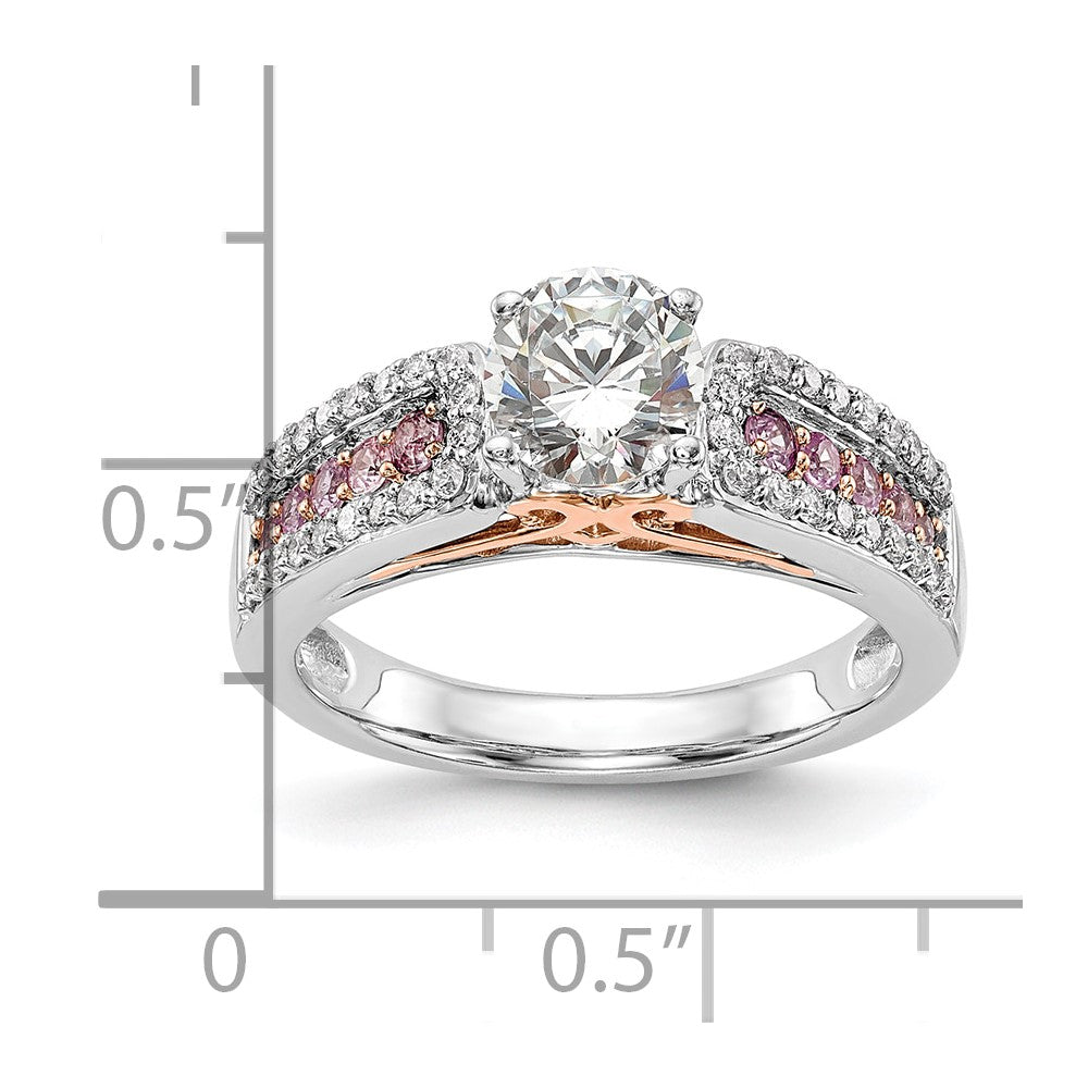 0.25ct. CZ Solid Real 14k Two-Tone Peg Set w/Pink Sapphire Semi-mnt Engagement Ring