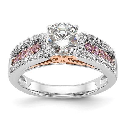 0.25ct. CZ Solid Real 14k Two-Tone Peg Set w/Pink Sapphire Semi-mnt Engagement Ring