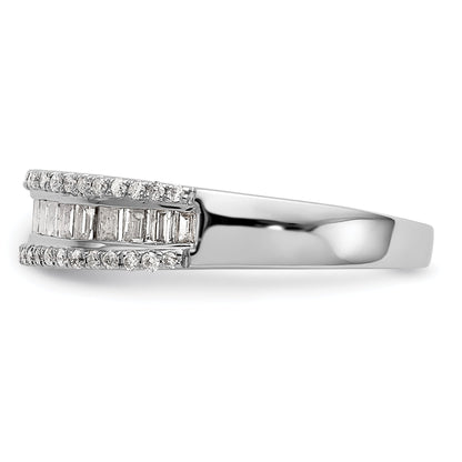 14K White Gold 3/8 Carat Round/Baguette Diamond Complete Wedding Band