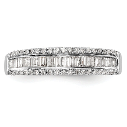 14K White Gold 3/8 Carat Round/Baguette Diamond Complete Wedding Band