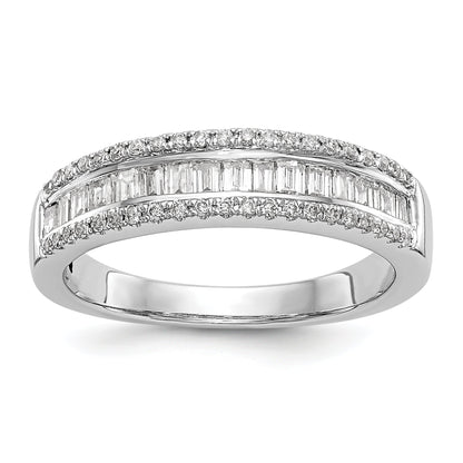 14K White Gold 3/8 Carat Round/Baguette Diamond Complete Wedding Band