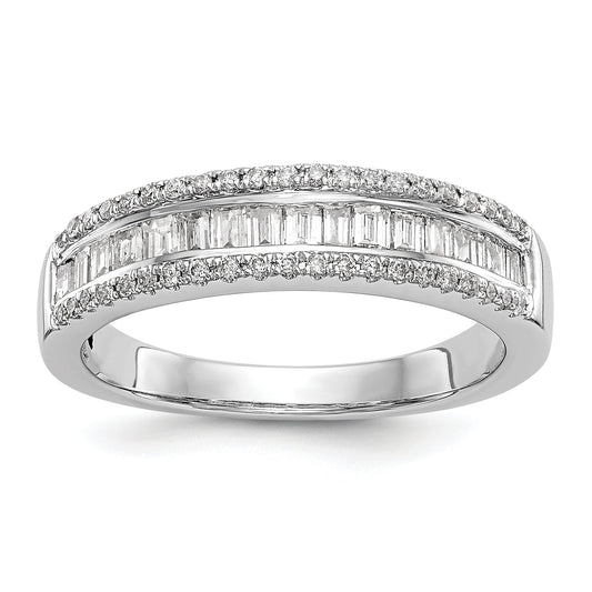 14K White Gold 3/8 Carat Round/Baguette Diamond Complete Wedding Band