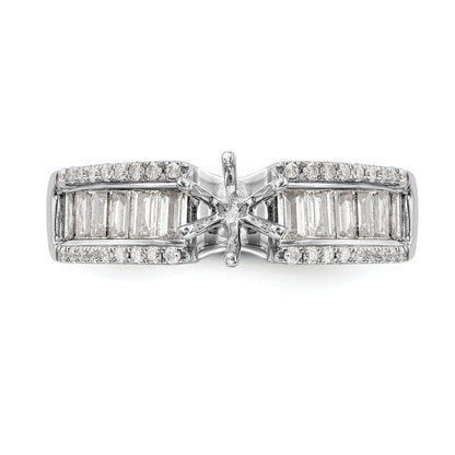 14K White Gold Peg Set 3/4 Carat Round/Baguette Diamond Semi Mount Engagement Ring