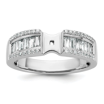 14K White Gold Peg Set 3/4 Carat Round/Baguette Diamond Semi Mount Engagement Ring