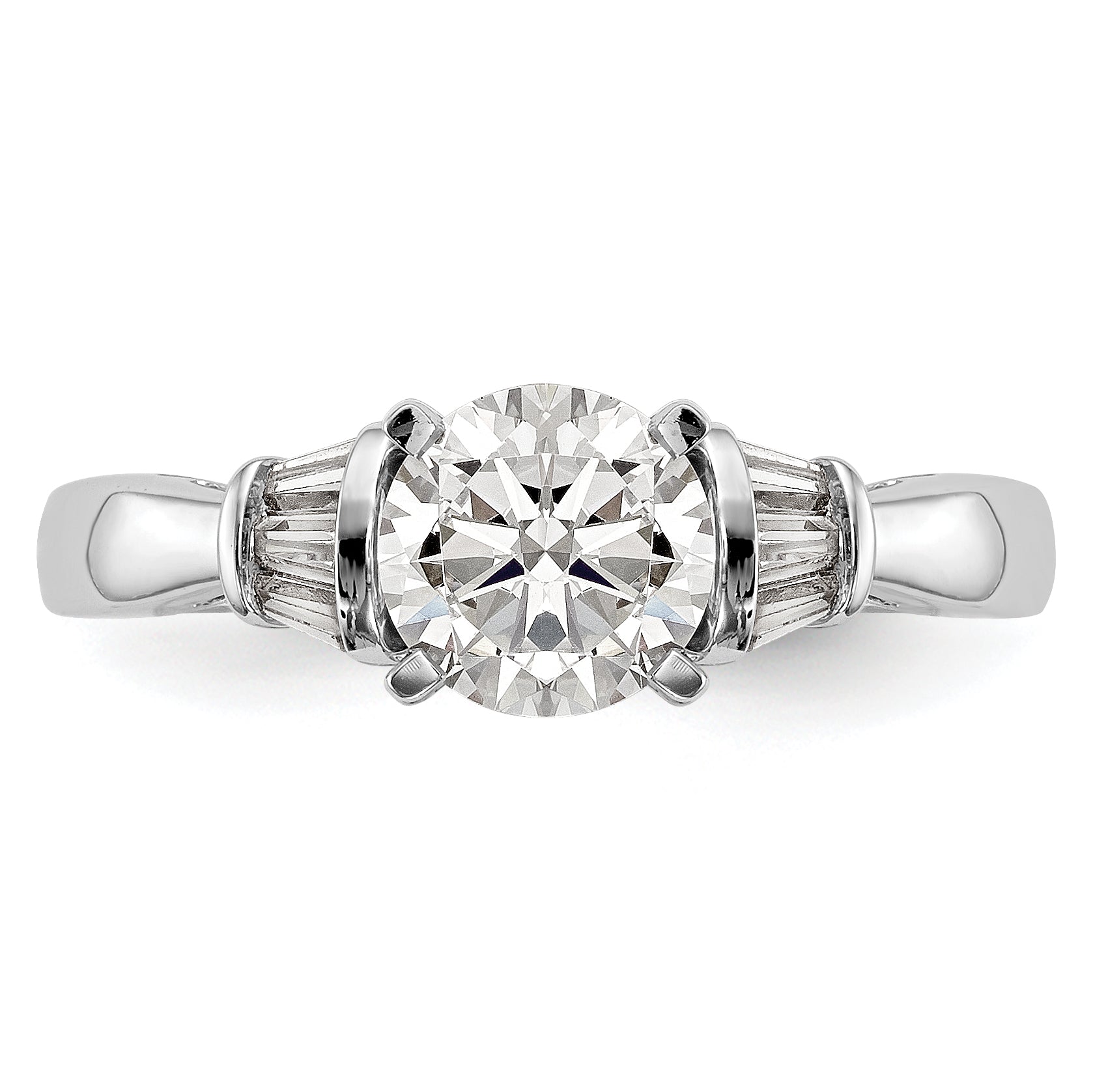 14K White Gold Peg Set 1/5 Carat Baguette Diamond Semi Mount Engagement Ring