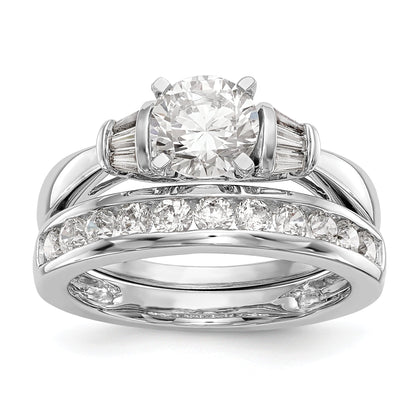14K White Gold Peg Set 1/5 Carat Baguette Diamond Semi Mount Engagement Ring
