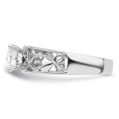14K White Gold Leaf Design Peg Set 1/20 Carat Diamond Semi Mount Engagement Ring